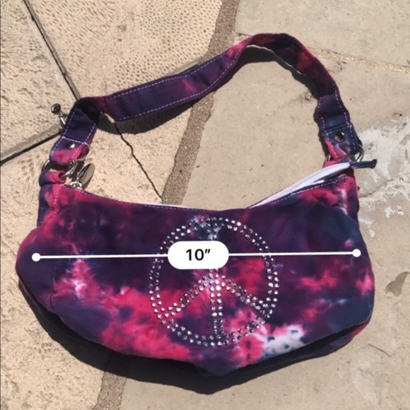 NWOT Y2K Tie Dye Sequin Peace Baguette Bag - Picture 6 of 7